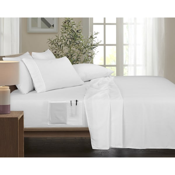 6-Piece Smart Sheet Sets W/ Side Pocket - Twin - White